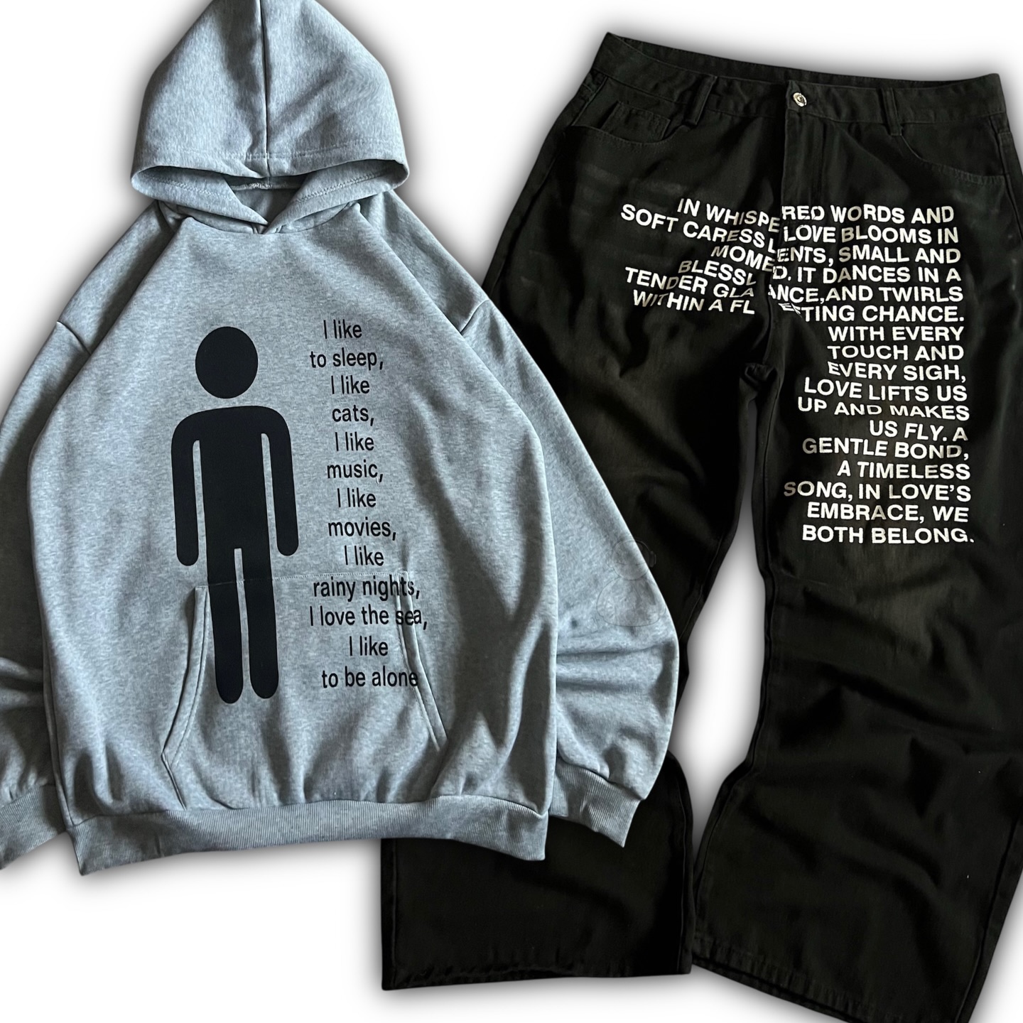 Streetwear Hoodie - Amerikanisches Muster Buchstaben-Jeans Y2K Herren Hoodie-Sets