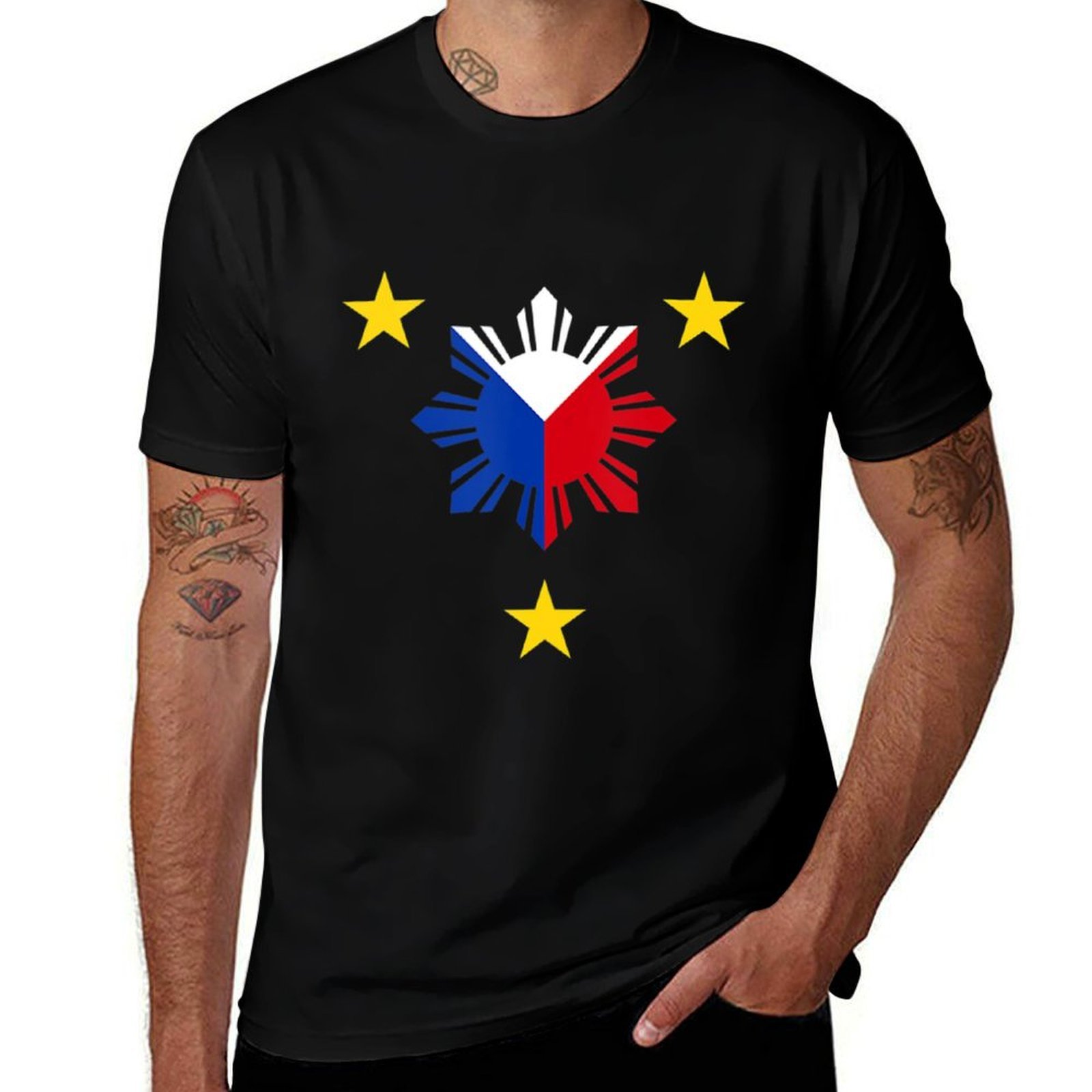 Men'S Fashion Philippines - Philippinische Flagge – T-Shirt mit Sonne
