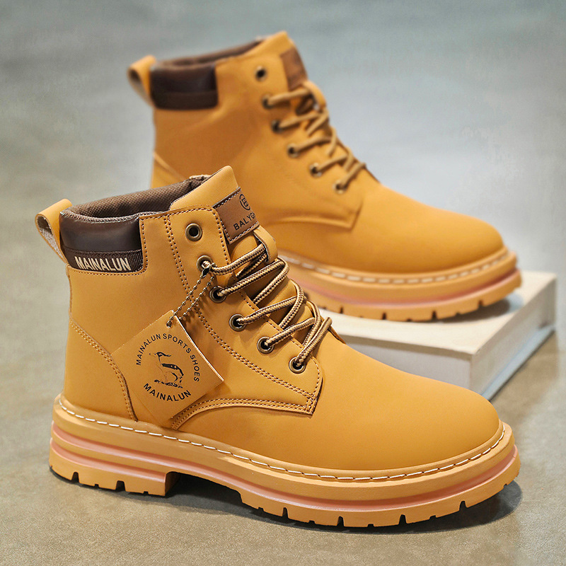 Men'S Fashion For 30 Year Olds - Klassische Herren-High-Top-Stiefel, hochwertige gelbe Lederstiefel, modische
