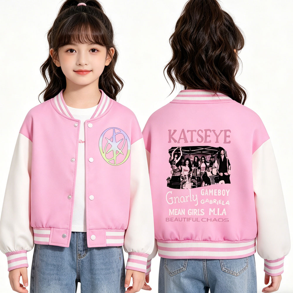 Varsity Jacket Letterman - KATSEYE Bedruckte kurze Baseballjacke für Kinder,