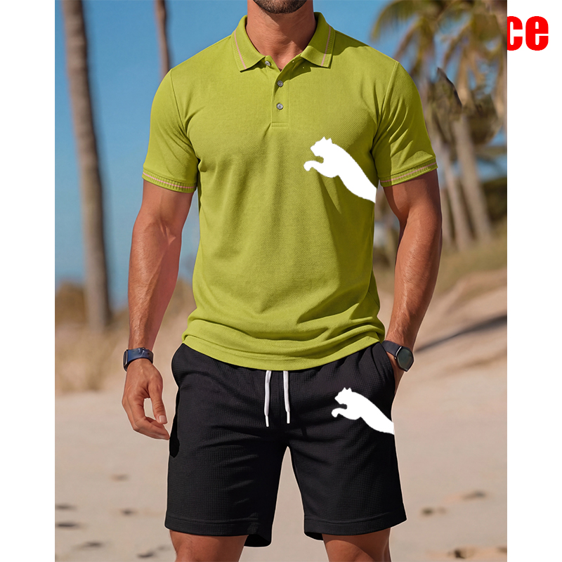 Men'S Fashion Polo - Herren Freizeit-Kurzarm-Poloshirt und Shorts Set Modisches