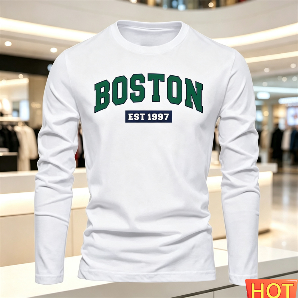 Men'S Fashion T Shirts - Herbst Sommer Herren Langarm-T-Shirt mit Buchstabenmuster