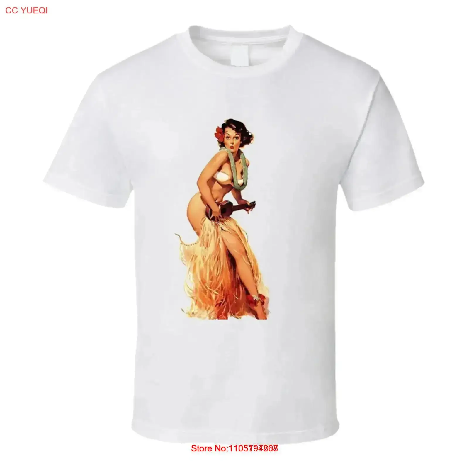 Mens Fashion In The 50S - Retro T-Shirt Tiki Hula Girl Ukulele