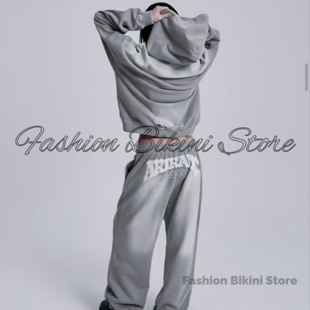 Streetwear Hoodie - NEUER gewaschener grauer Retro-Hoodie mit 3D-Stickerei