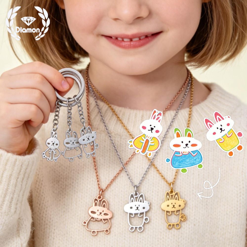 Men Fashion Kids - Diamon Maßgefertigte Kinder-Zeichnungshalskette Handbemaltes Armband Schlüsselanhänger