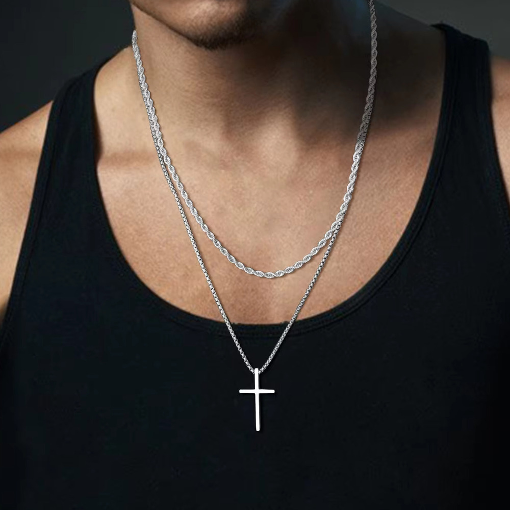 Mens Fashion In The 50S - Trendige Kreuz-Halskette für Männer und Jungen,