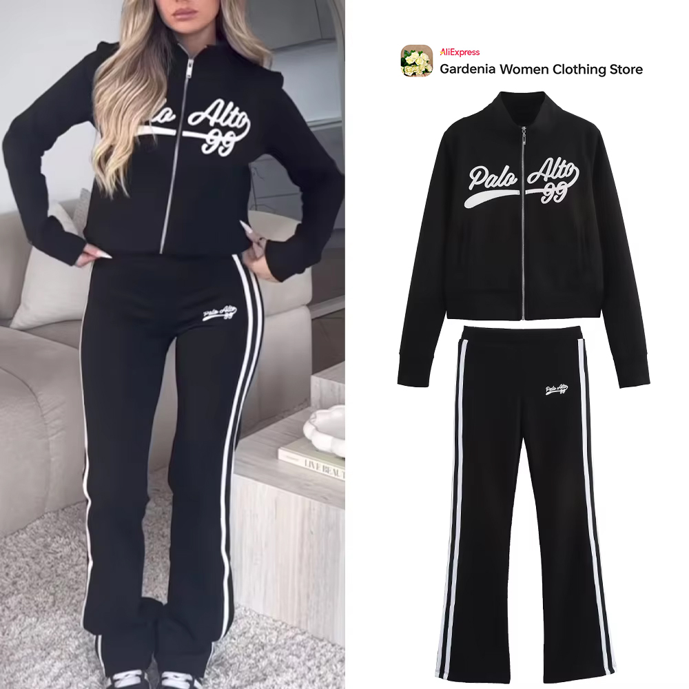 Varsity Jacket Letterman - Lässiges schwarzes Varsity-Sportset für Damen, hochgeschlossene,