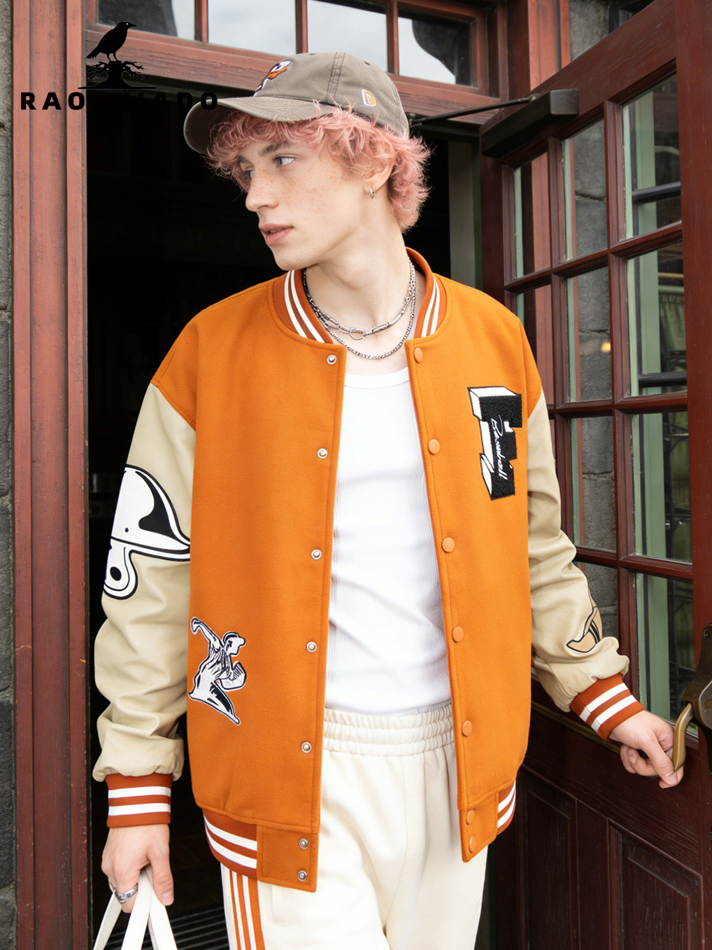 Varsity Jacket Letterman - Herren-Collegejacke mit Kunstlederärmeln, Leichte Vintage-Baseballuniform, Vintage-Streetwear,