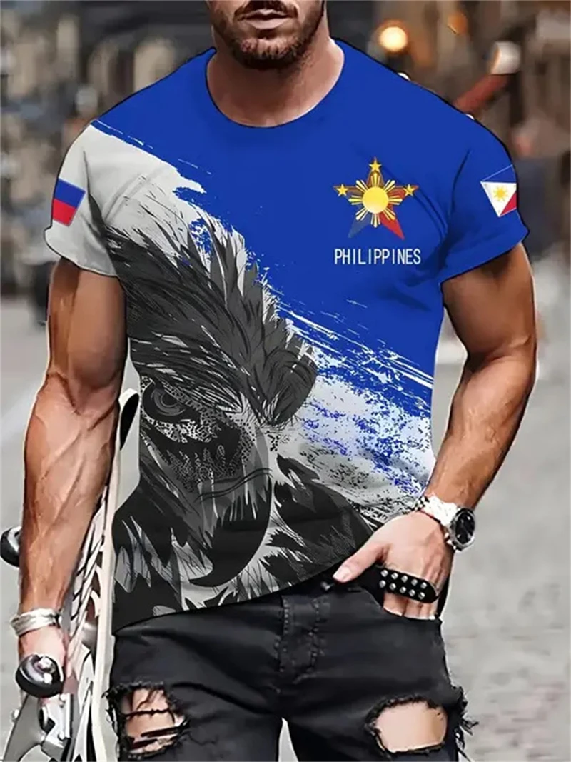 Men'S Fashion Philippines - Herren-T-Shirt mit philippinischer Flagge und Adler-Aufdruck,