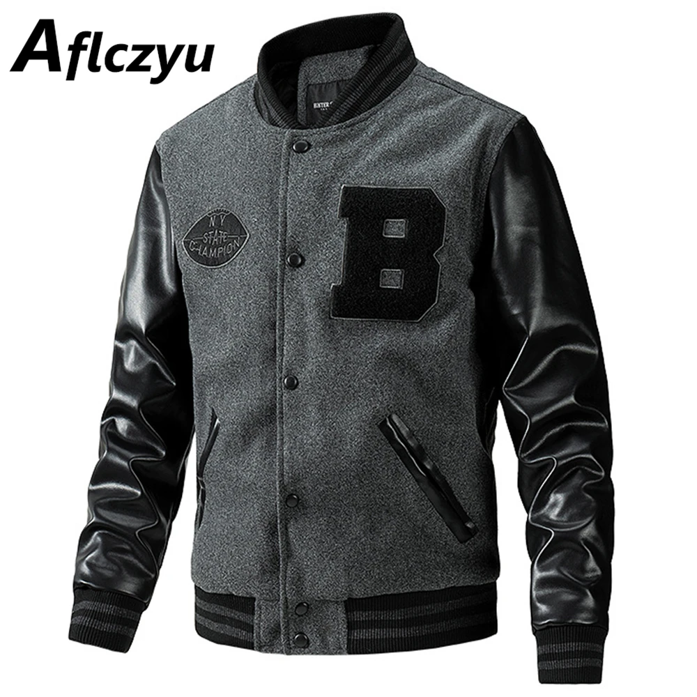 Varsity Jacket Letterman - Varsity Jacke Männer PU Hülse Patchwork