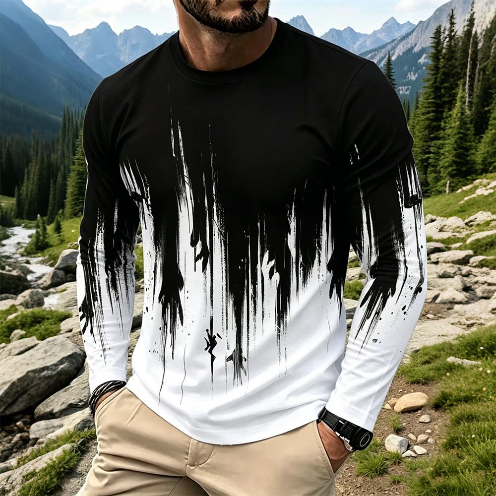 Men'S Fashion T Shirts - Herren Gradient Ink Splash Langarm-T-Shirt Lässige