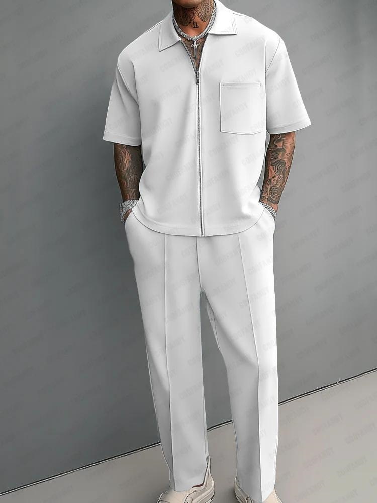 Men'S Fashion Polo - Herren 2-Teiliges Outfit Halb-Reißverschluss Polo Kurzarm-Shirt