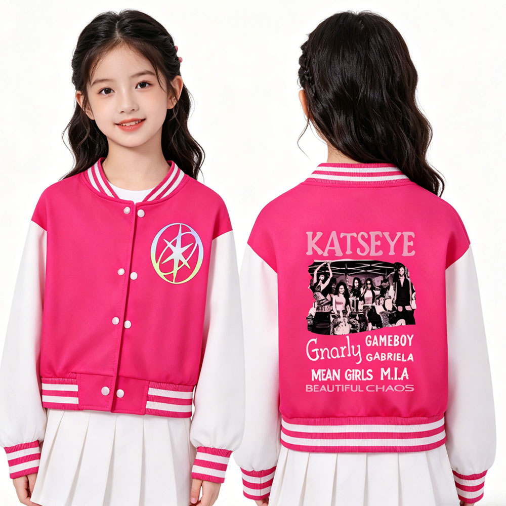 KATSEYE Bedruckte kurze Baseba – Varsity Jacket Letterman Bewertung und Preis