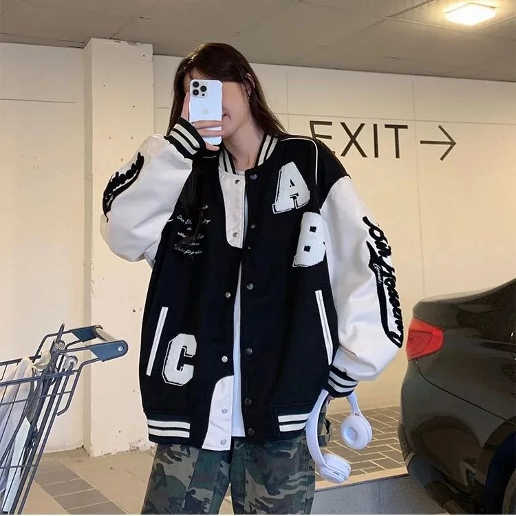 Y2k Lammwolle Bomberjacke Weib – Varsity Jacket Letterman Bewertung und Preis
