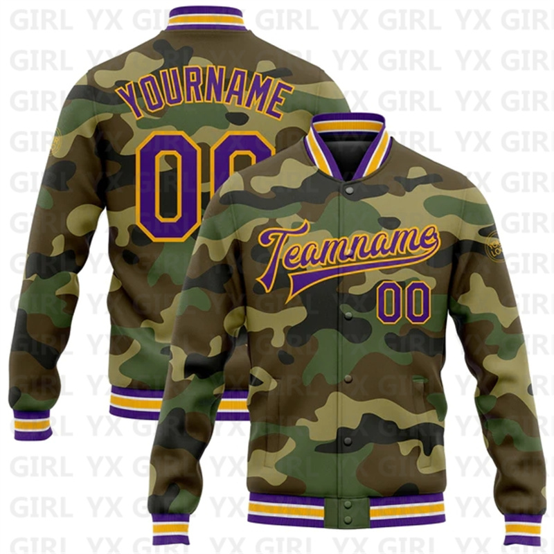 Maßgefertigte Tarnmuster Lila- – Varsity Jacket Letterman Bewertung und Preis