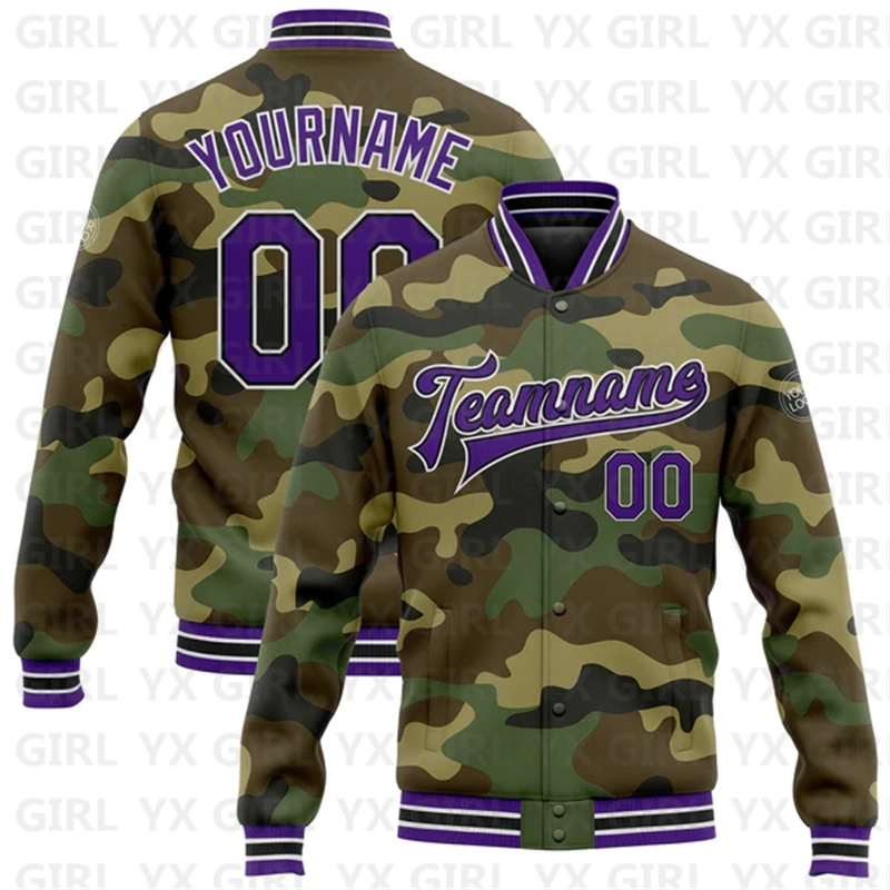 Maßgefertigte Tarnmuster Lila- – Varsity Jacket Letterman Bewertung und Preis